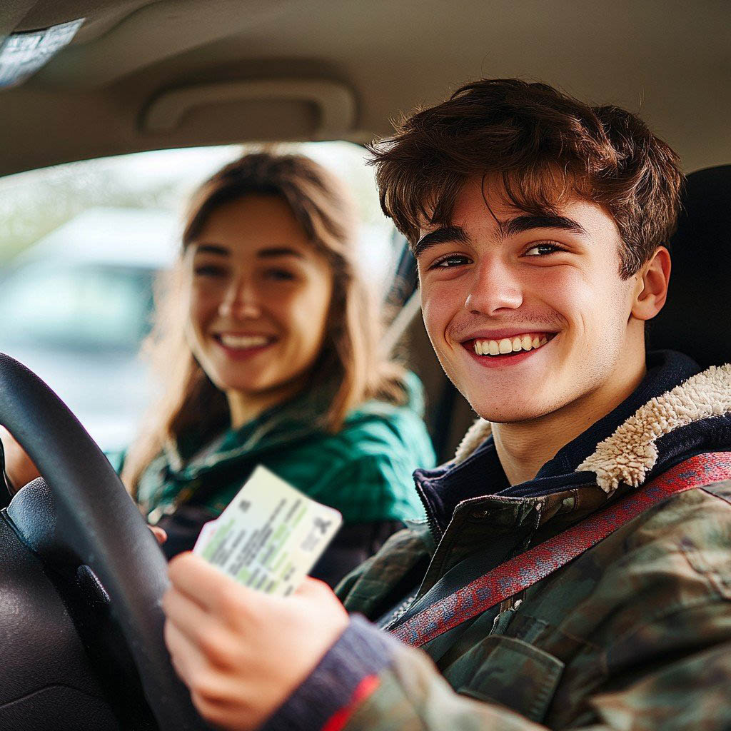 Young man with his new driving license
